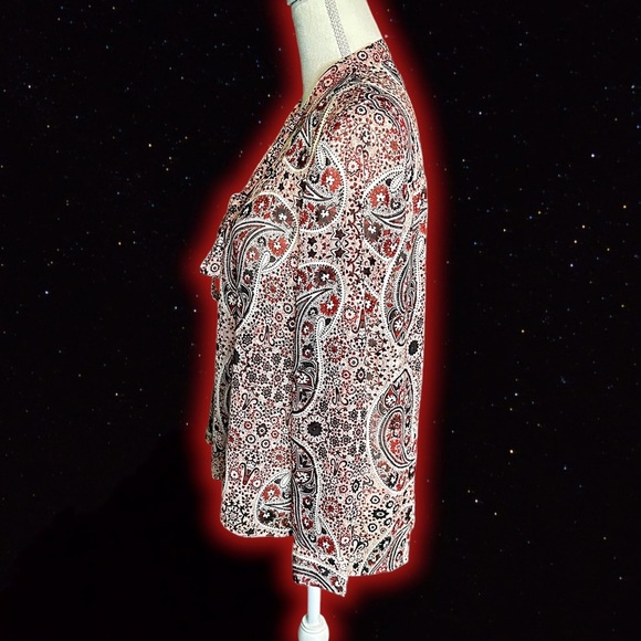 Alice + Olivia ‘Anabel’ Multicolor Burgundy Bohemian Paisley Pussybow Top Size S - Picture 16 of 16